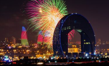 Flames tower Baku during Night