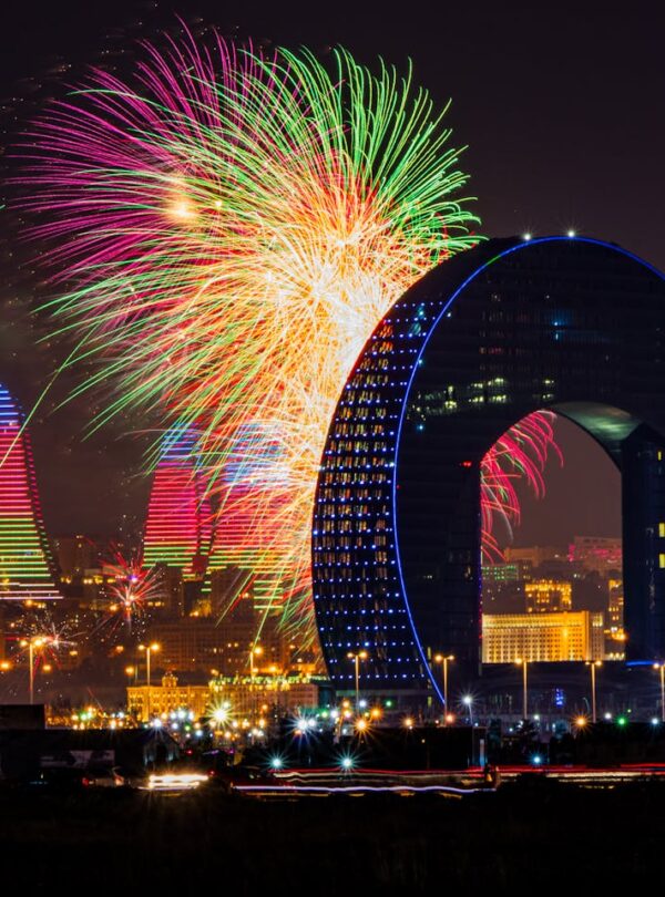 Flames tower Baku during Night